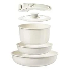 GiPP 5-Piece Ceramic Pot And Pan Set With Detachable Handle, Non-Stick Cookware Set For Induction And All Hobs, White - 查看 1