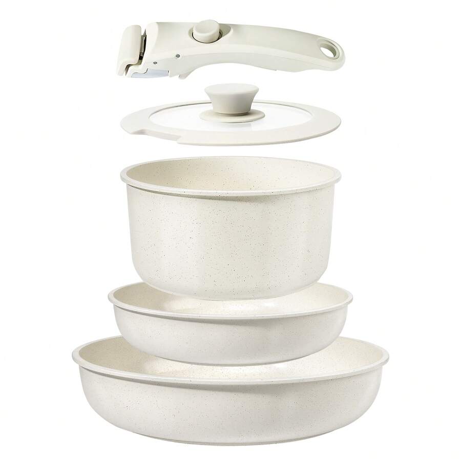 GiPP 5-Piece Ceramic Pot And Pan Set With Detachable Handle, Non-Stick Cookware Set For Induction And All Hobs, White - 查看 1