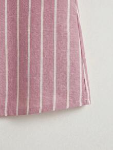 Casual Versatile Striped Collar Button Cuff Design Cotton Linen Shirt, New Autumn Collection Pink - Pink - View 8