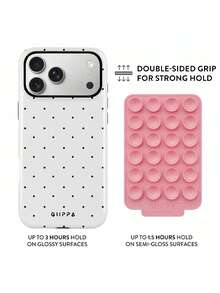 GIIPPA 1件白色底黑波點圖案手機殼 + 粉色吸盤，Phone 17 Pro Max 手機殼，相容於 Phone 16 Pro Max、15 Pro Max、14 Pro Max，韓式高端時尚趣味手機殼，相容於 11/12/13/14/15/16 Pro Max Plus，優雅設計適合男女，送給女友的完美禮物！ - 白色 - 查看 3
