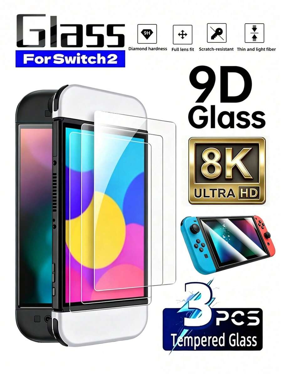 3片裝強化玻璃螢幕保護貼,相容於 Switch 2,9H+ 硬度,4K 高清透明玻璃,防刮保護膜,遊戲主機配件 - 查看 1