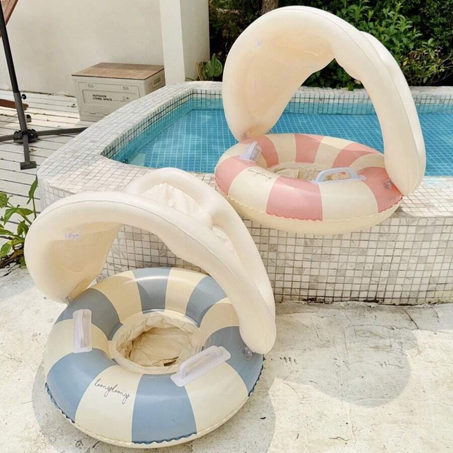 1pc Kids Pool Swim Ring With Sun Shade, Children's Inflatable Swim Ring, Kids Pool Swim Ring With Sun Shade, Back To School, First Day Of School - Multicolor - View 1