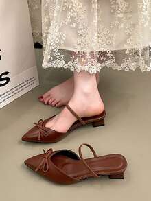 Women's Fashion Pointed Toe Plus Size Bow Knot Spring/Autumn Two-Way Wear Slingback Comfortable Slingback High Heel Pumps - Brown - View 6