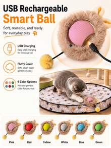 Mainan Kucing Interaktif 2-in-1 dengan Bola Pintar Isi Ulang USB, Alas Bermain Petak Umpet, Bola Bergerak yang Diaktifkan Sentuhan untuk Kucing Dalam Ruangan, Mainan untuk Olahraga dan Penghilang Kebosanan 500mAh - MultiWarna - View 6