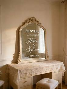 1 pieza - Pegatina de espejo personalizada para boda, nombres de la pareja de boda personalizables, fecha, pegatina de señal de bienvenida para la entrada de nuestra boda, adecuada para diversas superficies de materiales como espejos, acrílico, automóviles, etc., fácil de quitar. Pegatina direccional para invitados de boda, pegatina de espejo personalizada para cumpleaños, pegatina de señal de bienvenida para fiesta de cumpleaños, pegatina de espejo de piso - Multicolor - Ver 2