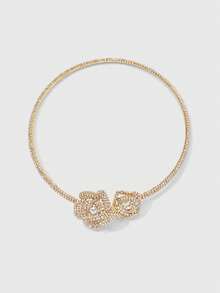 outingfit 1pc New Hot-Selling 3D Rose Rhinestone Open Adjustable Flower Choker Necklace, European & American Style, Suitable As Valentine's Day Gift - Gold - View 2