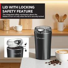 Lalayuan 1pc 110v Portable Household Stainless Steel Electric Dry Food Salt & Pepper Grinder With Over-Heat Protection & Lid-Pin Locking, 80g Large Capacity, 304 Stainless Steel Double Blades & Grinding Bowl For Fresh Coffee Grinding - US A Type Plug(110-127V) - View 9