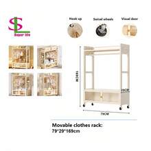 Super life Perchero de ropa con una rueda para colgar ropa, perchero de doble barra con almacenamiento de malla densa, marco de acero, blanco, perchero de verano, esencial para regreso a clases/viajes, decoración de habitación, decoración del hogar, decoración de dormitorio. - Multicolor - Ver 7