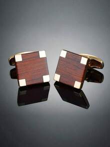 1 Pair Men's Fashion Faux Wood Grain Copper Cufflinks For Wedding, Business, Banquet And Daily Wear - Rose Gold - View 7