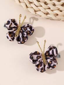 2pcs/Set Juego de pinzas para el cabello con lazo estampado de leopardo & patrón de leche para niñas, adecuado para decoración diaria - Multicolor - Ver 10
