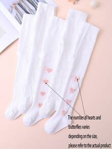 5 Pairs Sweet Cute Heart And Bow Jacquard Mesh White Tights For Baby Girls, Spring/Summer, Daily Versatile, Suitable For Back To School Season - White - View 2
