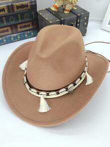 1 pieza Sombrero de vaquero occidental de fieltro de lana, sombrero de jazz con corona texturizada de moda, fedora - Multicolor - Ver 12