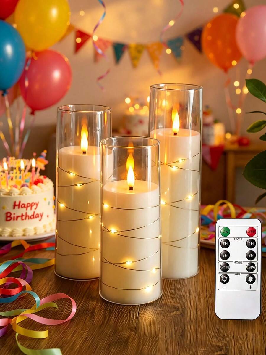 3Set/1pc LED Flameless Candle Atmosphere Decorative Light, Battery Operated (Includes Battery) Candle Atmosphere Light, Suitable For Indoor/Outdoor Wedding Party Proposal Decoration - Multicolor - View 1