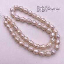 7-8mm 白色水滴梨形天然淡水珍珠，DIY 1顆，38cm/14.96in，孔徑 0.8mm - 白色2 - 查看 4