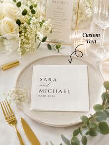 Personalized Wedding Napkins, Custom Text And Date Cocktail Napkins, Wedding Essentials - Multicolor - View 3
