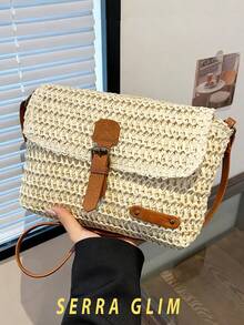 Retro-Chic Beach Tote Bag Beach Vacation Straw Crossbody Bag Summer Casual Messenger Bag Vintage Handbag Woven Bag-Perfect For Beach Trips Vacations - 米白色 - 查看 10