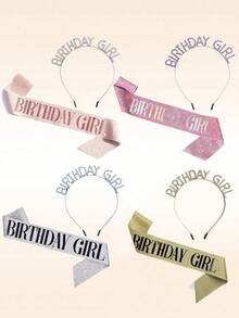 1入女孩生日派對3D閃亮生日頭帶絲帶套裝 - A - 查看 1