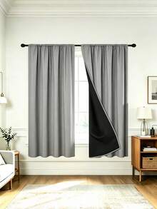 Blackout Solid Color Curtains With Sun Protection And Heat Insulation Layer, Rod Pocket Design, Suitable For Living Room, Bedroom, Kitchen, Bathroom, Home Decor, Excellent Light Blocking Performance, Suitable For Small Windows And Floor-To-Ceiling Windows - Multicolor - View 1
