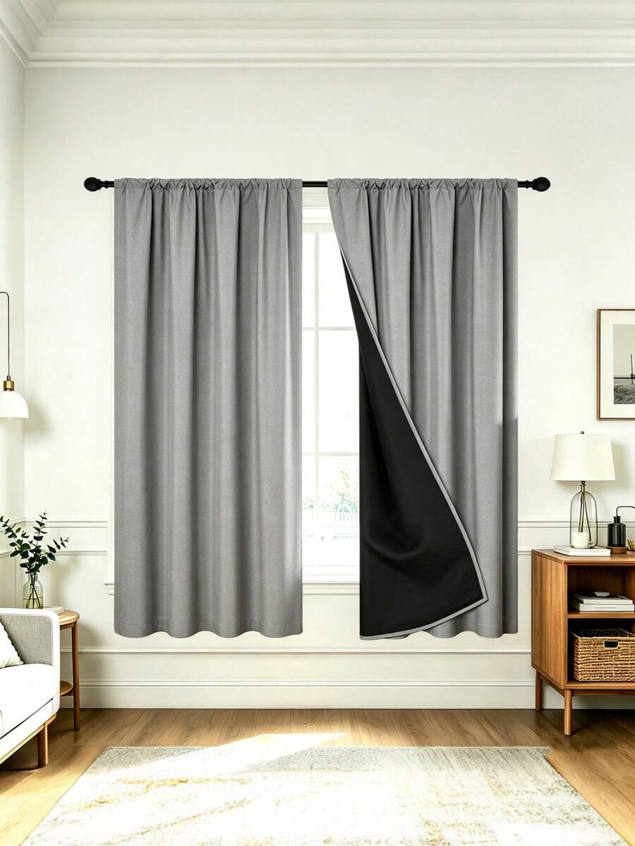 Blackout Solid Color Curtains With Sun Protection And Heat Insulation Layer, Rod Pocket Design, Suitable For Living Room, Bedroom, Kitchen, Bathroom, Home Decor, Excellent Light Blocking Performance, Suitable For Small Windows And Floor-To-Ceiling Windows - Multicolor - View 1