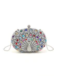 Acrylic Rhinestone Evening Handbag For Wedding, Popular Chain Shoulder Bag Adorned With Rhinestones - Multicolor - View 6
