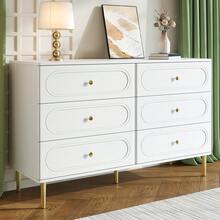 Sideboard, Chest Of Drawers With 6 Drawers, Oval Compartments, Metal Legs, Modern Storage Furniture For The Living Room. - 白色 - 查看 4