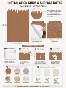 SUPSTICKER 1pc Beige Paint Drip Edge Half Wall Sticker, Waterproof Removable PVC Self-Adhesive Wall Decor, Suitable For Bedroom And Game Room, 11.72*35.43/47.4inch - Multicolor - View 11