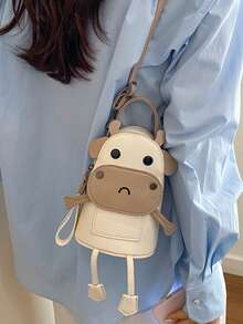 Sac bandoulière imprimé vache mignon, sac de téléphone multifonction pour femmes, sangle d'épaule à la mode, fermeture éclair, sac à main nouveau style - Blanc - Voir 11