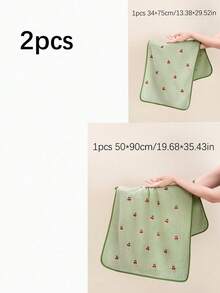 珊瑚絨毛巾，刺繡櫻桃浴巾，純色刺繡情侶款居家毛巾，浴室毛巾，柔軟親膚浴室毛巾，浴室用品，沙灘巾，適用於浴室、返校、旅行、旅行配件、居家必需品、毛巾、護膚 - 綠色 - 查看 5