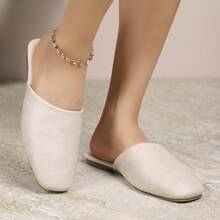 Nordic Style Leather Slippers For Women, Autumn/Winter Home & Office, Couple, Quiet, Non-Slip, Warm Thermal Slippers - Beige - View 2