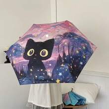1pc Oil Painting Cat Pattern Mini Pocket Umbrella, Sun Protection And Rainproof Function, Convenient Storage, Suitable For Outdoor Use - Van Gogh Capsule Cat - View 13
