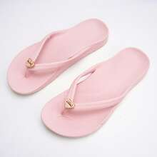 Unisex Flip Flops With Arch Support, Solid Color Beach/Home Slippers, Suitable For Spring, Summer, Autumn - Pink Pearl Butterfly Shoe Flower - View 11