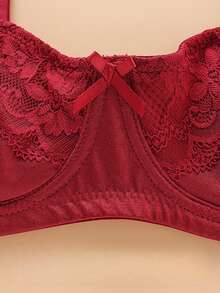 3 Sets Women Floral Lace Bra & Panty Lingerie Sets, Removable Straps Balconette Bra With Bow Decor, Matching Lace Briefs Intimate Underwear - Multicolor - View 7