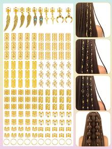 250 buah Manik-manik Rambut Gimbal Warna Hijau Tosca, Cincin Rambut Gaya Bohemian untuk Wanita, Jepit Rambut - Emas - View 5