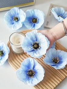 6/12件 DIY 人造花，家居婚禮派對裝飾桌花，絲花，適用於頭飾與拖鞋 - 薄荷藍 - 查看 2