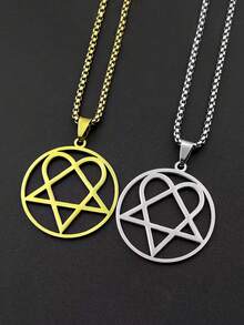 Collier pendentif Heartagram étoile cœur Him en acier inoxydable pour hommes et femmes, style groupe de musique, Egirl, hip-hop, bijoux vintage, cadeau - collier - Voir 5