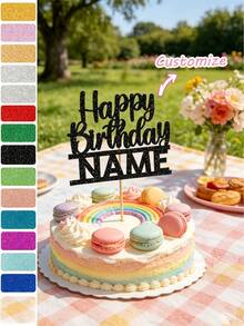 1pc Custom Acrylic Cake Topper, Personalized With Your Own Name And Age For A Happy Birthday Cake Decoration, Available In A Variety Of Colors. Suitable For First Holy Communion, Baptism, Blessings, And Other Occasions And Event Party Supplies - Multicolor - View 3