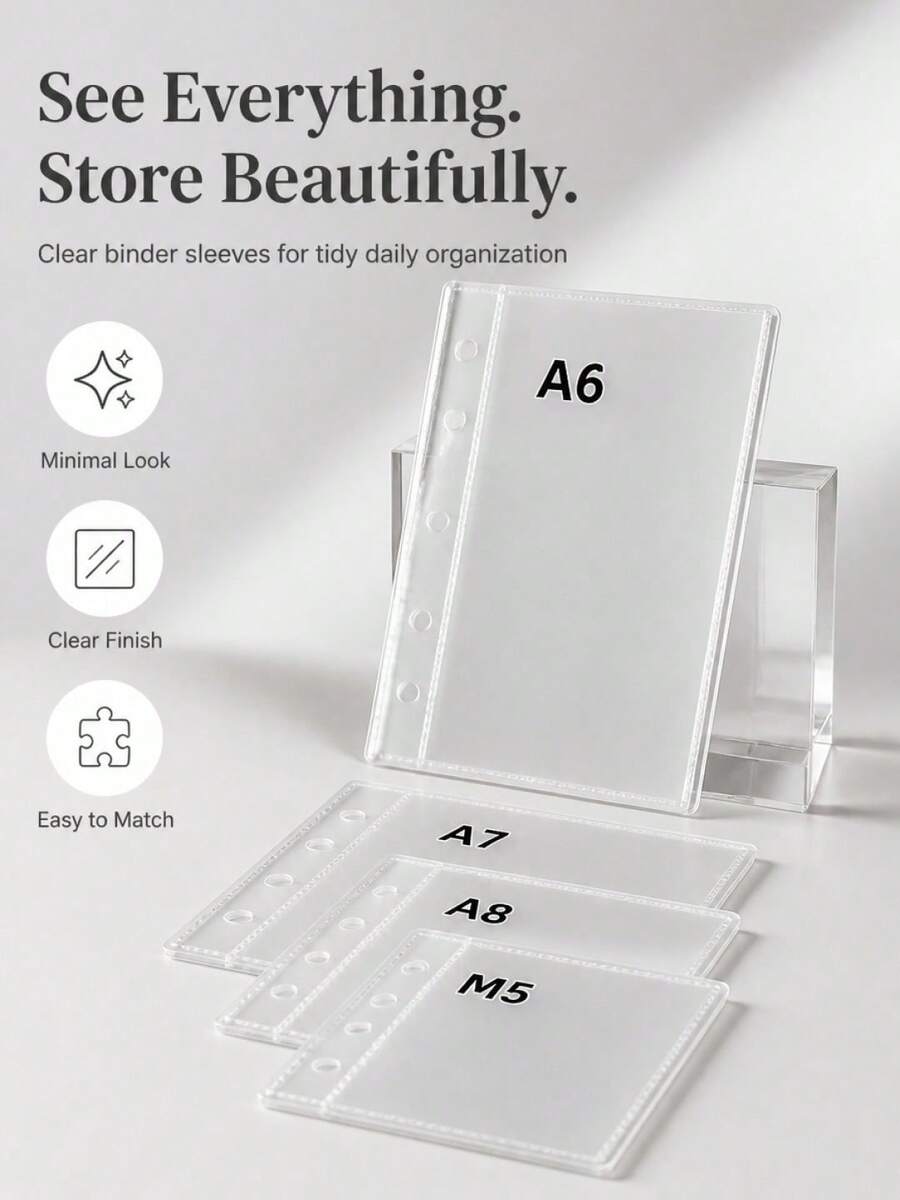 1 Set Of 3pcs A6 A7 A8 M5 Size Transparent Frosted Loose-Leaf Binder Pouches, Multi-Hole Top Loading Refill Bags, Can Store Cash, Envelopes, Coupons, Receipts And Cards School Supplies - Set - View 1