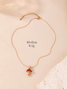 1 pieza Collar con colgante de hongo colorido y lindo de acero inoxidable color dorado, de moda para mujer, adecuado para usar o como regalo - Amarillo Oro - Ver 6
