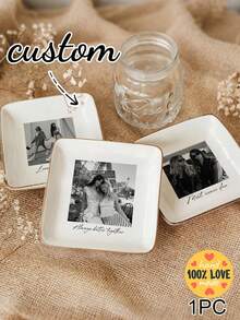 1 pieza Bandeja de joyería personalizada, plato de cerámica para anillos, plato de exhibición de joyería, bandeja de joyería con foto personalizada de mejor amigo, foto personalizable y texto personalizado, adecuado para exhibir anillos, collares y diversas joyas, exquisito y de moda, de alta calidad, regalo único para ella, él, hermana, mejor amigo o madre - Multicolor - Ver 5