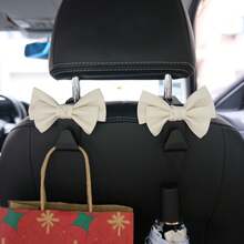 AD Car Seat Back Hook, Premium Leather Cute Bow Multi-Functional Car Interior Storage Small Hook - Black and White - View 3