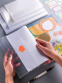 10 Pcs Film Sampul Buku Transparan Self-Adhesive, Desain Pra-Potong Tanpa Potong, Pelindung Buku Teks Tahan Air, Dekorasi Bening Minimalis, Sleeve Ringan Portabel untuk Buku Catatan Siswa & Buku Sekolah A4 16K A5 - A - View 4