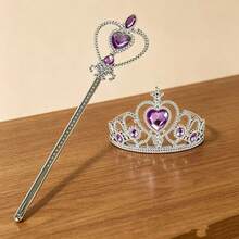 2pcs Heart Crown Magic Wand Set, Purple Fairy Wand And Heart Crown, Princess Party Dress Up Accessories, Cosplay Costume, Birthday Gift,Halloween - Purple - View 4