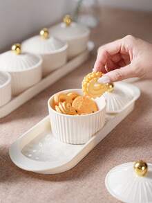 1 Set Transparent/Beige Round Dish Set, Snack Dried Fruit Candy Storage Dish, Luxury Holiday Celebration Food Storage Dish Set - Milky White - View 2