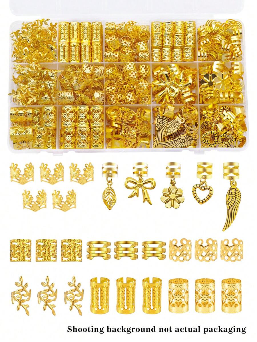 70件套合金太陽主題混款髮環髮飾組，星星、葉子、愛心造型，適合女孩與女性編髮使用，波希米亞風髮夾