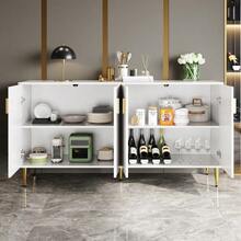 Black Sideboard (152 X 40 X 75 Cm) With A Unique Wavy Pattern, Gold Handles And Feet, Creating An Elegant Dining Space. - Putih - View 4