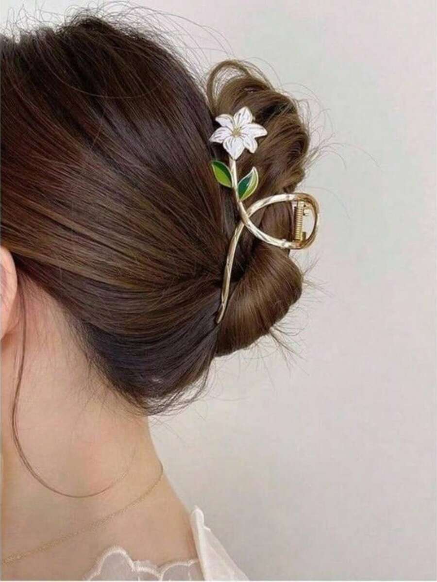 1 pieza Pinza de pelo con flor de rosa de perla, adecuada para uso diario - Blanco - Ver 1