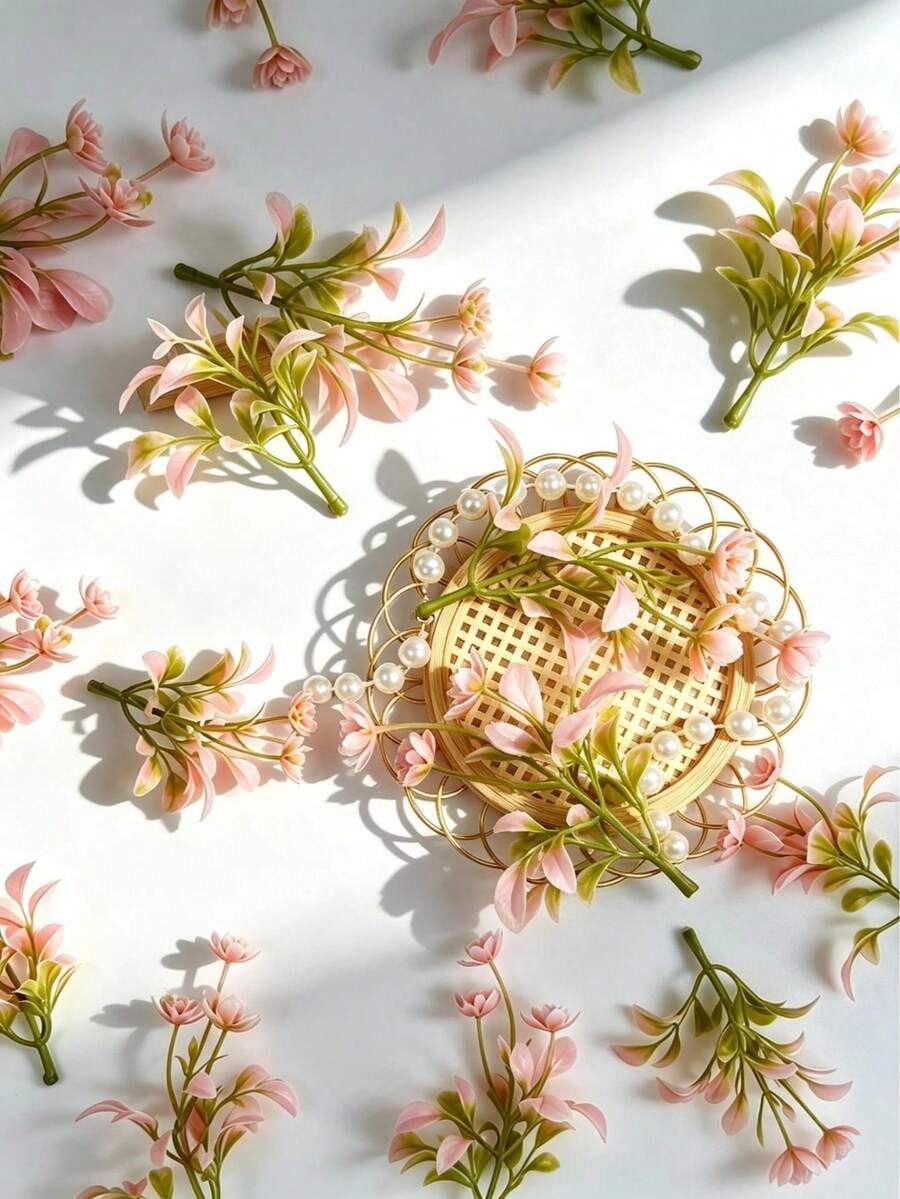 1/20pcs Mini Pink Artificial Flowers, 10cm/4inch Realistic Plastic Floral, Suitable For DIY Crafts, Wedding Party, Miniature House, Sculpture And Car Decoration; Holiday Tabletop Centerpiece Decor, Gift Wrapping, Mini Garden, Patio, Balcony And Outdoor Garden Decoration