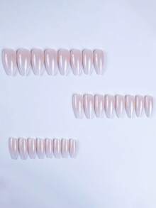 24 pièces Ongles à presser de forme amande moyenne, style français minimaliste dégradé rose & blanc, doux et sucré, couverture complète, avec colle gelée et lime à ongles, convient pour l'utilisation quotidienne de toutes les femmes, fournitures d'art pour les ongles. - Multicolore - Voir 2