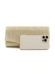 Gold Women's Evening Clutch Bag Envelope Design Party Wedding Girls Handbag With Chain Strap Shoulder Handheld Bag Velvet Fashion Wallet - Gold - View 3