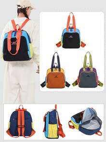 Convertible Color-Block Tote Backpack, Lightweight Water-Resistant Crinkle Nylon Multi-Purpose Casual Daypack For School, Commute, Outdoor Activities - Multicolor - View 2